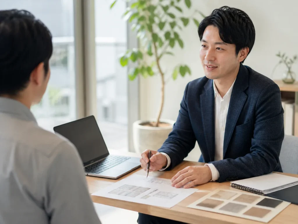 お客様と打ち合わせ