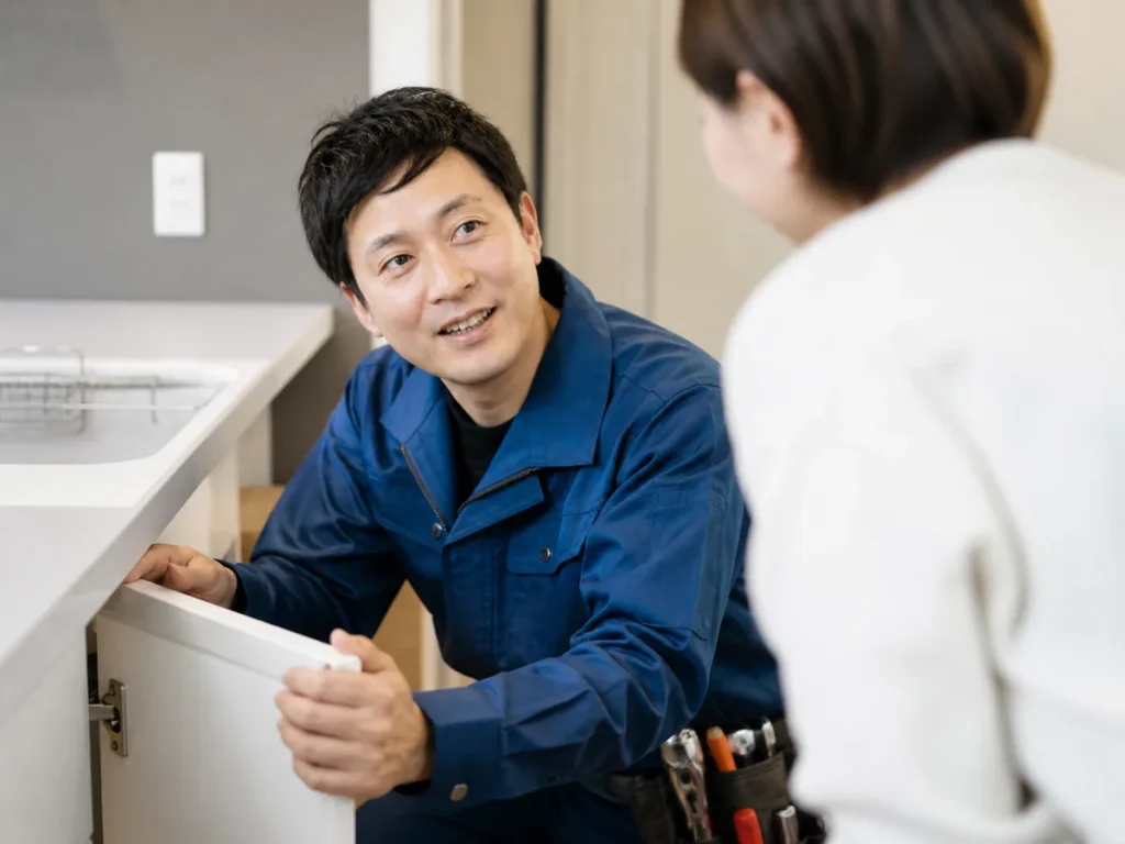 お客様と対話しながら仕事をしている